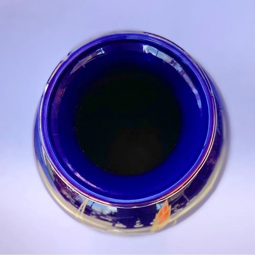 Cobalt Blue Floral Asian Art Porcelain Vase, Japan